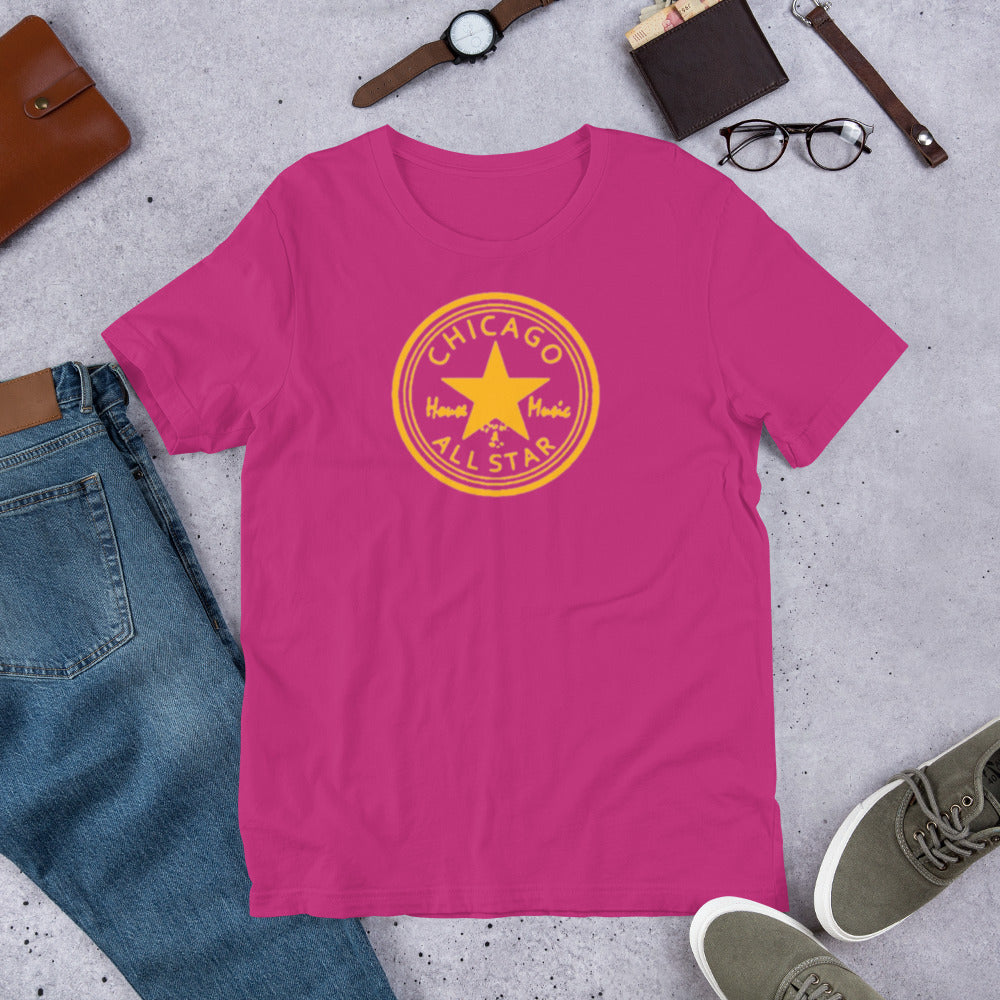 Chicago House Music AllStar Unisex gold print  t-shirt