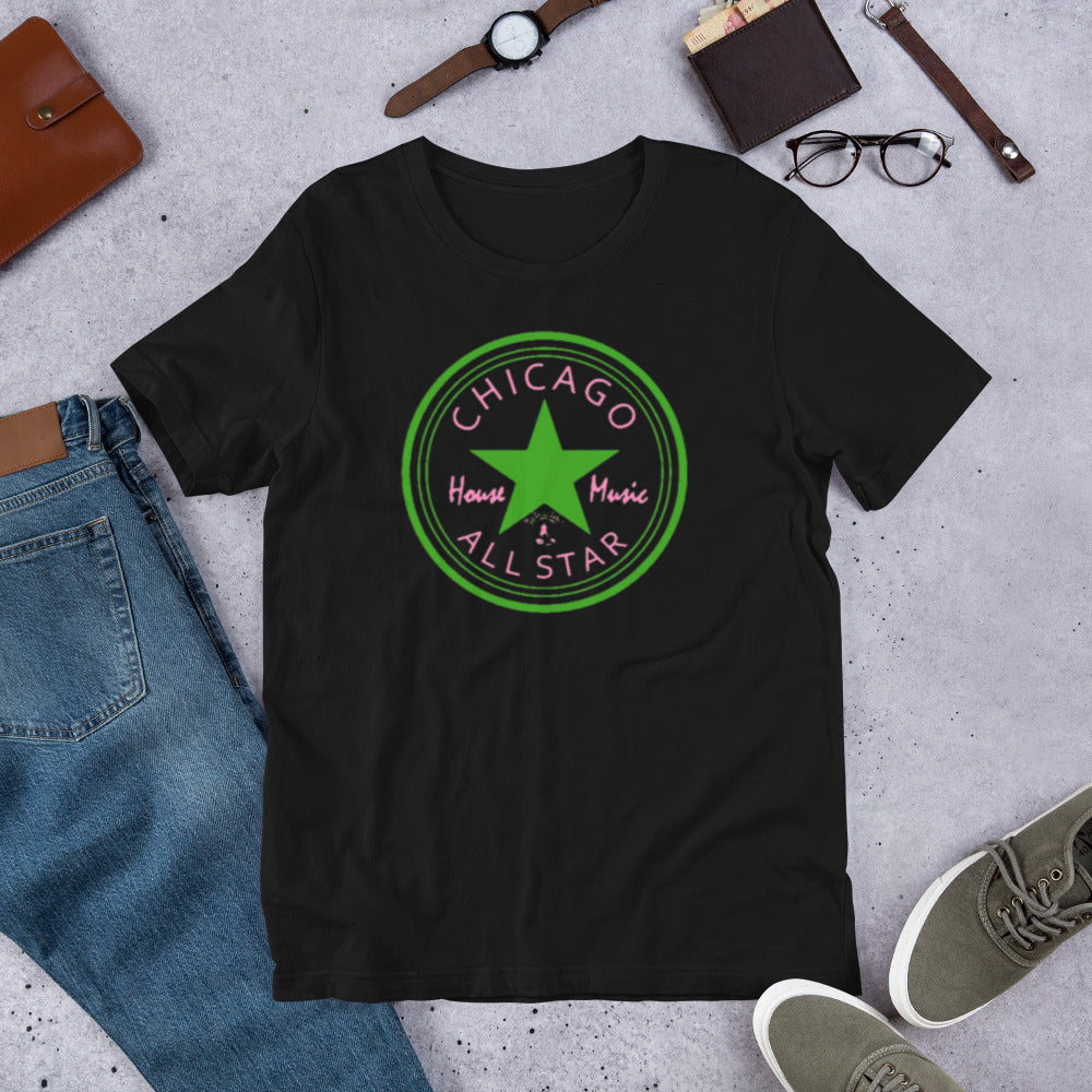 Chicago House Music All-Star leaf green star / pink print Unisex t-shirt