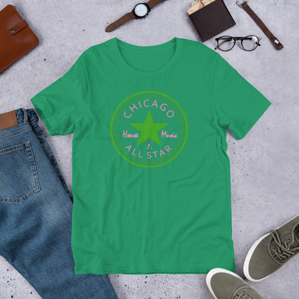 Chicago House Music All-Star leaf green star / pink print Unisex t-shirt