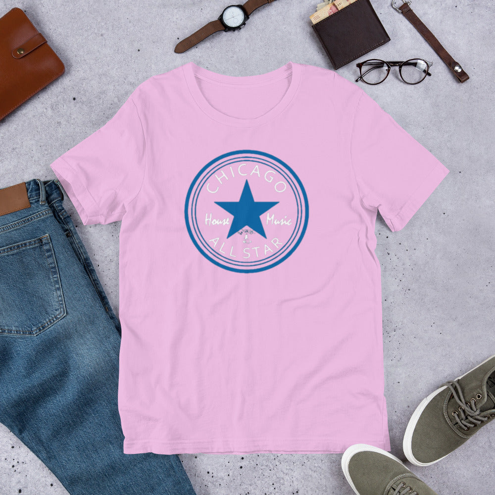 Chicago House Music All-Star, royal blue star with white print. (IHB) Unisex t-shirt