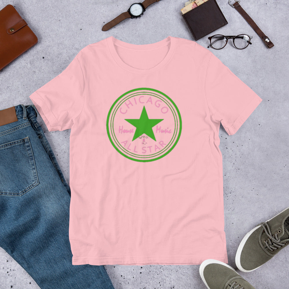 Chicago House Music All-Star leaf green star / pink print Unisex t-shirt