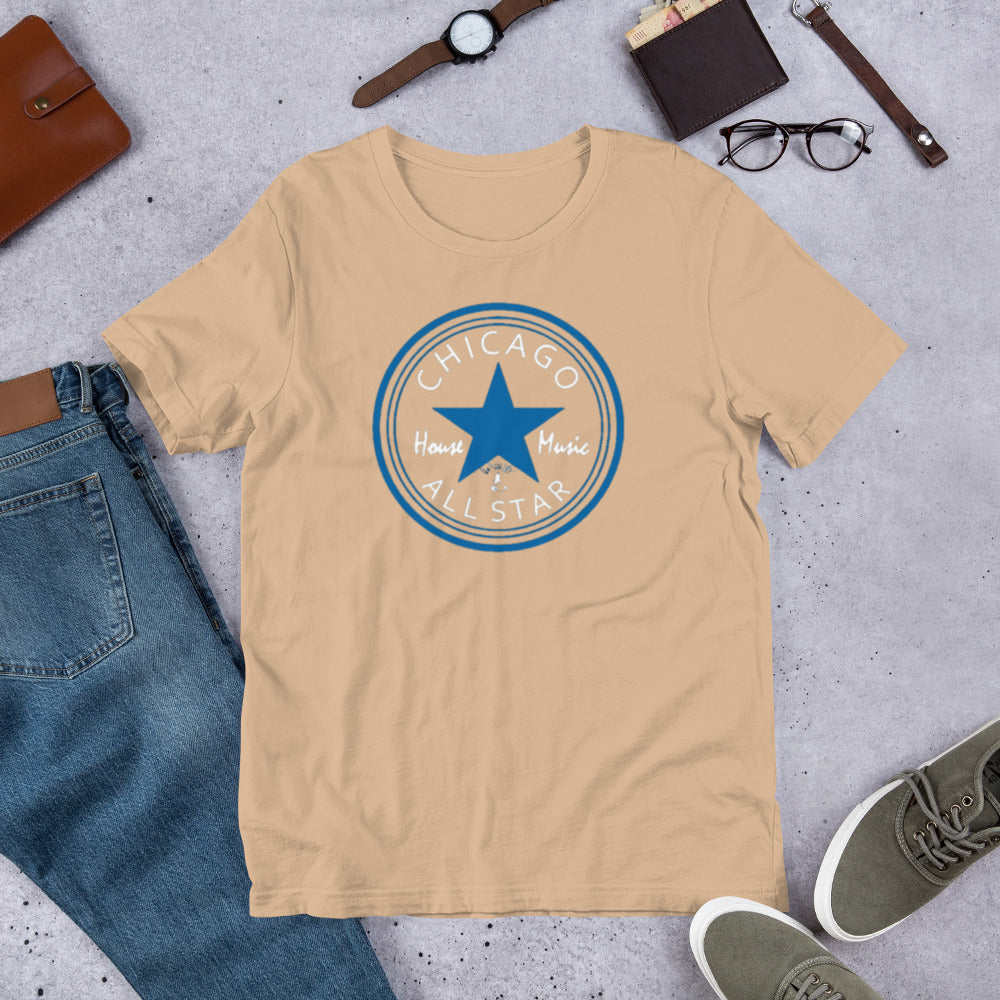 Chicago House Music All-Star, royal blue star with white print. (IHB) Unisex t-shirt