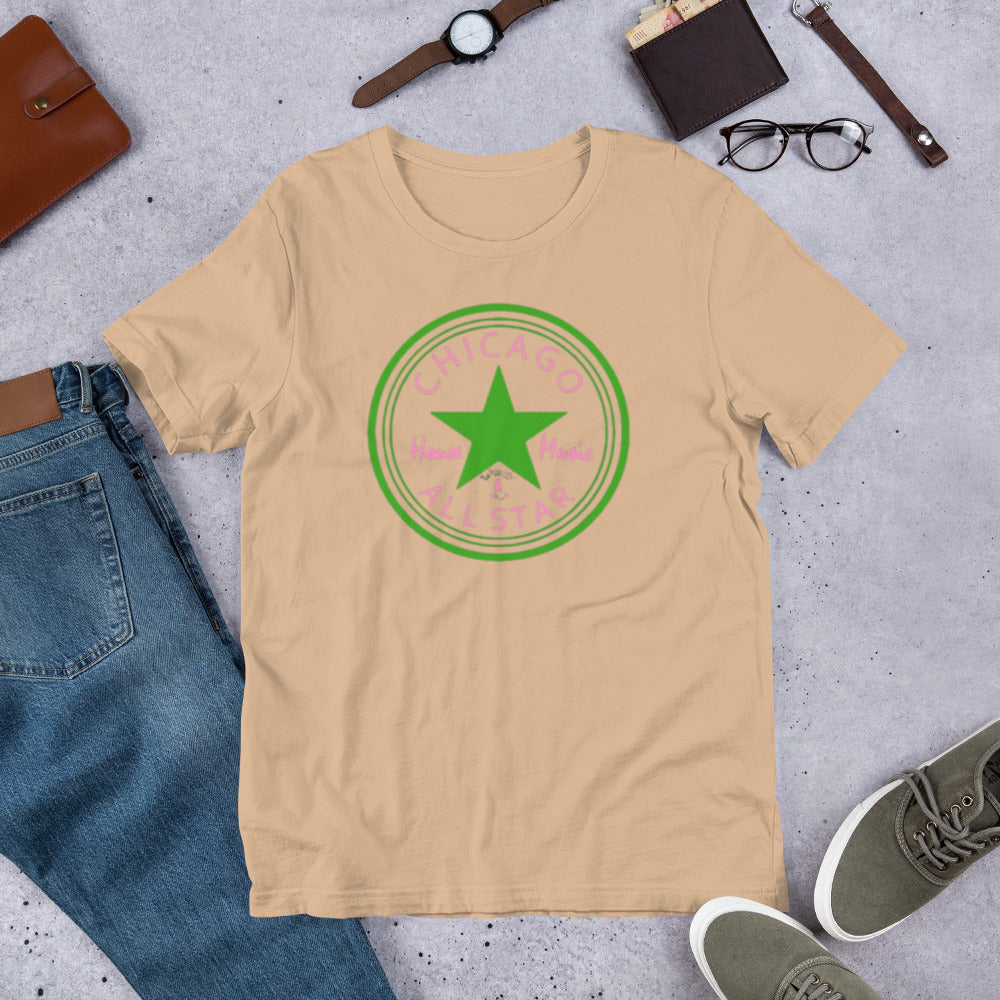 Chicago House Music All-Star leaf green star / pink print Unisex t-shirt