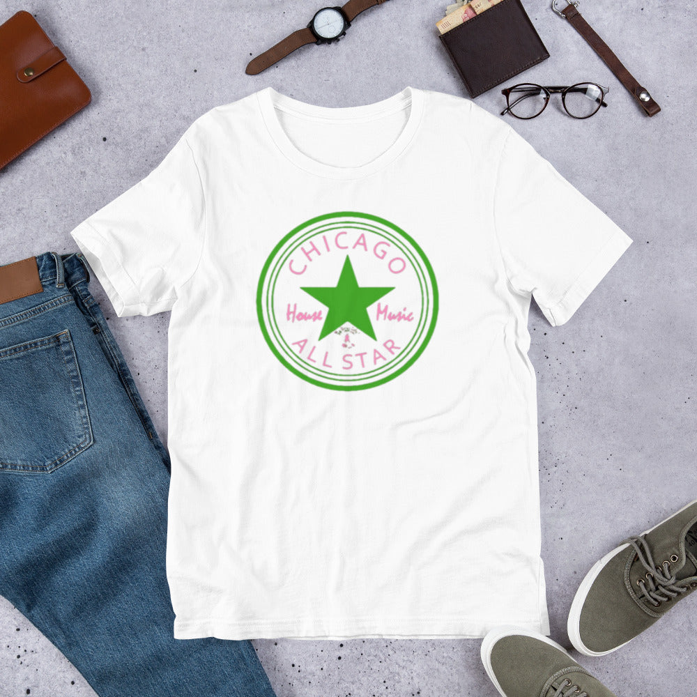 Chicago House Music All-Star leaf green star / pink print Unisex t-shirt